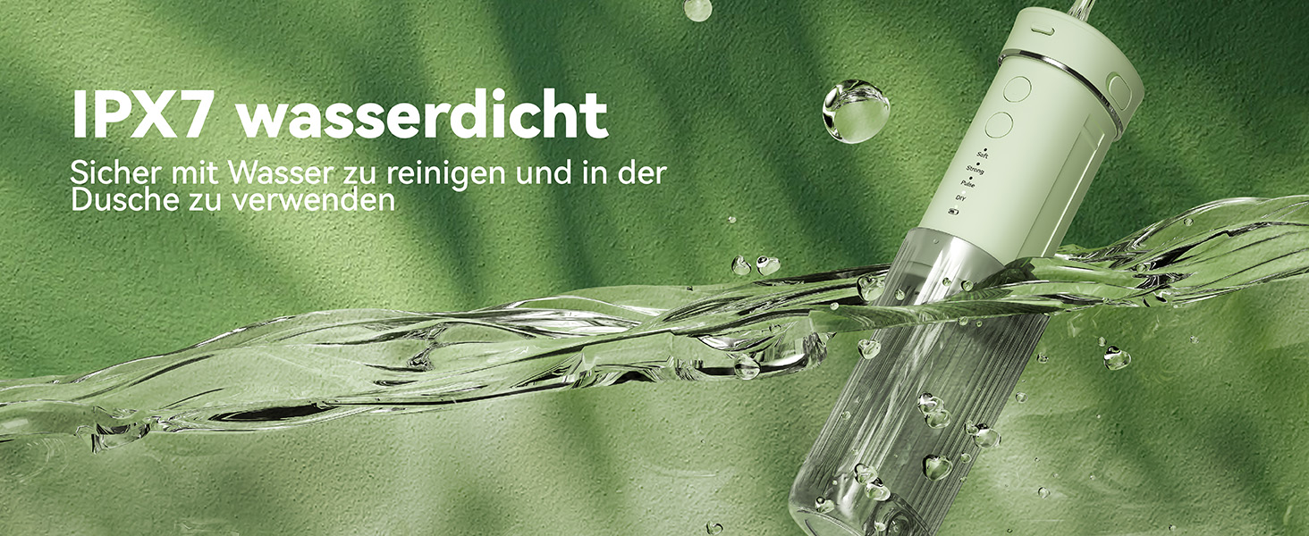 Портативний електричний іригатор для зубів JTF Munddusche Mini (зелений): 4 режими, 5 насадок, 230 мл, водонепроникний IPX7