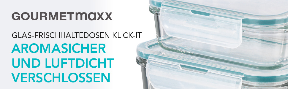 Набір скляних контейнерів для зберігання їжі GOURMETmaxx Klick-it, 8 предметів (з кришками, сині) — для ланчів та Meal Prep, підходять для мікрохвильової печі, морозильника та посудомийки