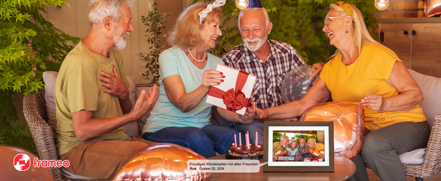 Цифровий фоторамка Frameo 10.1 дюйма з Wi-Fi, горіхове дерево, 32GB, IPS Touchscreen, Wi-Fi, фото/відео через додаток Frameo, подарунок для чоловіків та жінок