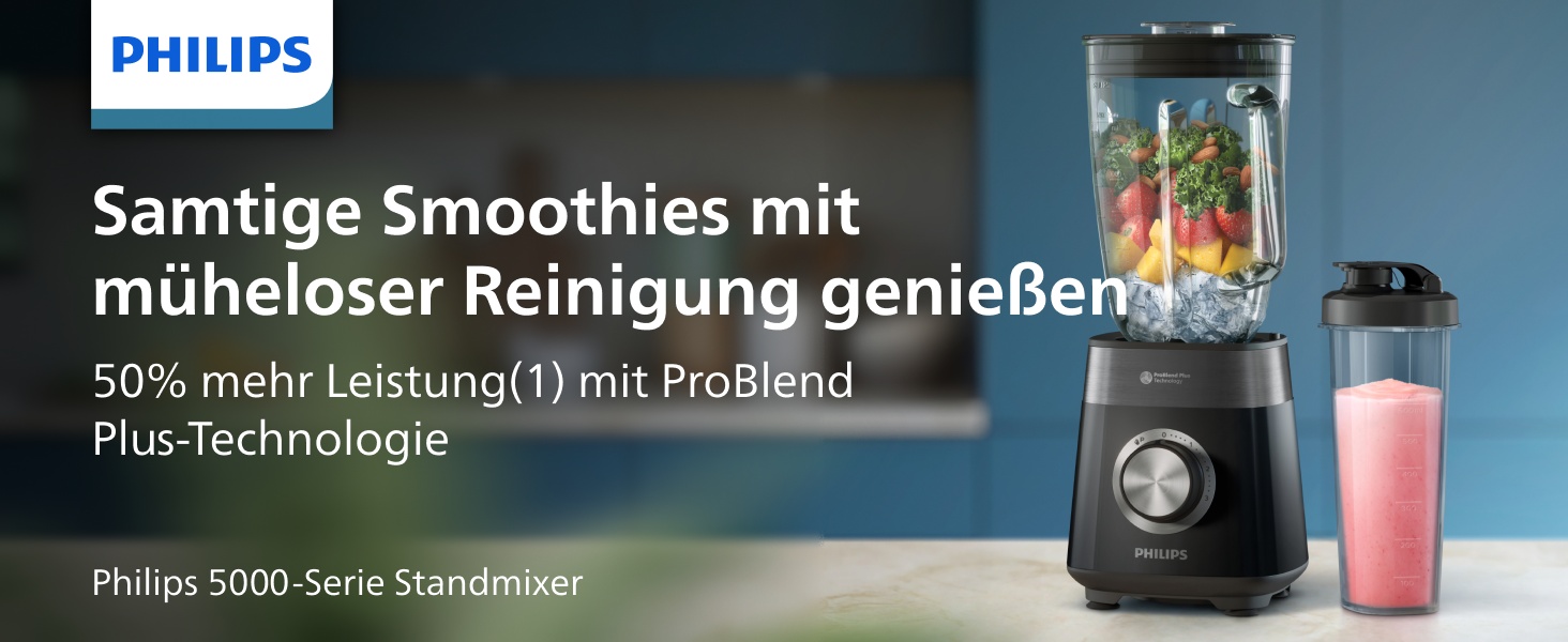 Блендер стаціонарний Philips HR3031/00 5000 серія, 1200 Вт, 2 л, чорний. Технологія ProBlend Plus, посудомийна машина