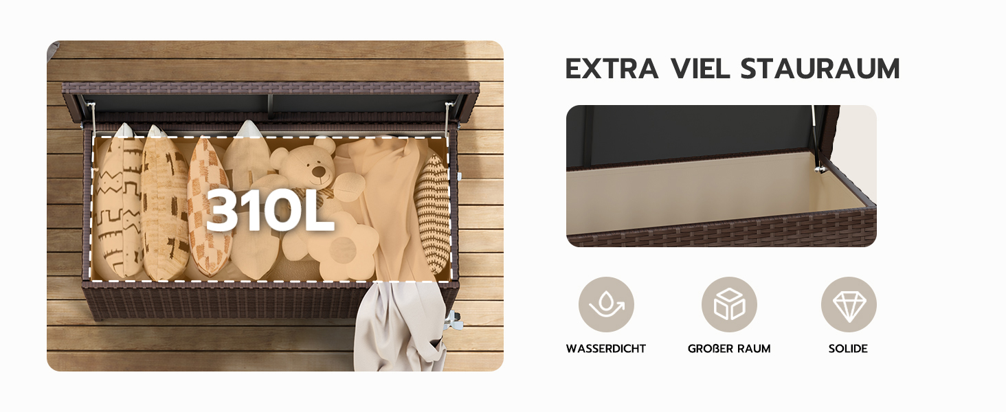 Водонепроникний садовий ящик Amopatio Gartenbox 480л з поліротангу, металевий з колесами та газліфтом для саду, балкону - коричневий