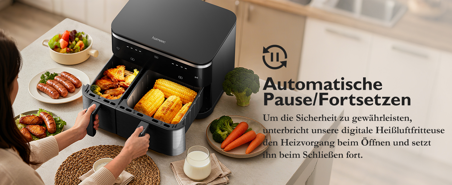 Фритюрниця без олії з підсвічуванням та нагадуванням про струшування, антипригарне покриття, 30-200°C, 78 рецептів, 8-в-1, тиха фритюрниця (11 л)