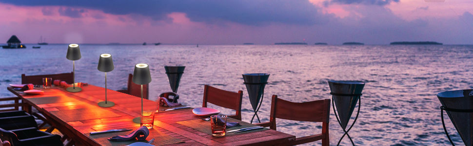 LED настільна лампа MALUX бездротова, торшера з торканням, диммування, тепле біле світло 2700K-4000K, металева, акумуляторна, вологостійка IP54, для саду, їдальні, спальні, робочого кабінету, балкону, готелю (темно-сірий), (сірий) 1 шт.