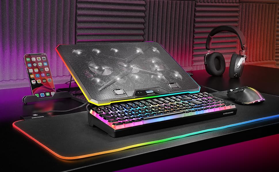 Охолоджуюча підставка для ноутбука Mars Gaming MNBC-Ultra, 140мм вентилятор, RGB Chroma, 5 рівнів нахилу, для ноутбуків до 18