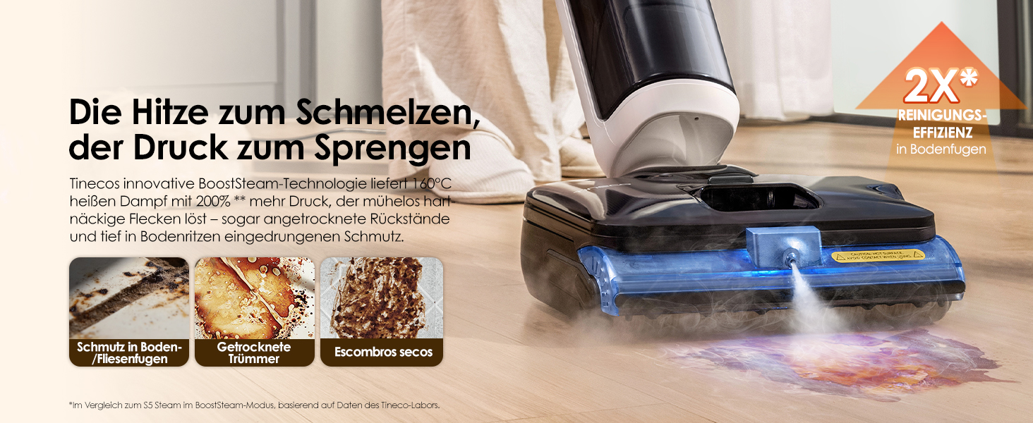 Tineco Floor One S6 Stretch Steam: Волого-сухий пилосос для твердих підлог з функцією пари, 22000 Па, Anti-Tangle, Flashdry 85°C, 50 хв роботи, для шерсті тварин