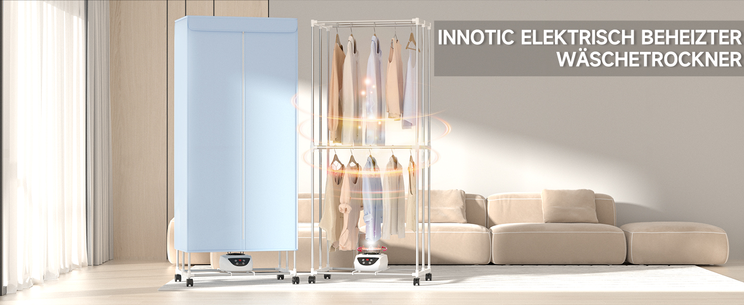 Електрична сушарка для одягу Innotic з підігрівом та захисним чохлом, синя (70x45x171 см)