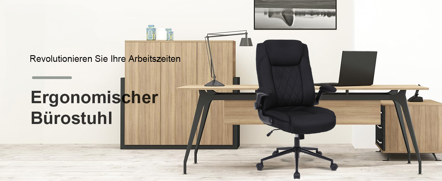 Офісний крісло Flysky з високою спинкою, регульованою висотою та підголівником, чорне. Ергономічне крісло для офісу, чорний.