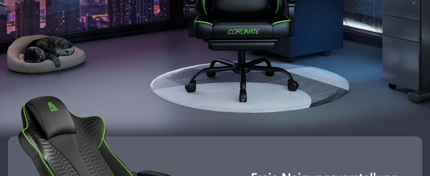 Ергономічне геймерське крісло з підніжкою, Racing-модель, регульована підголовник та поперекова підтримка, для дому та геймінгу, білий (зелений)