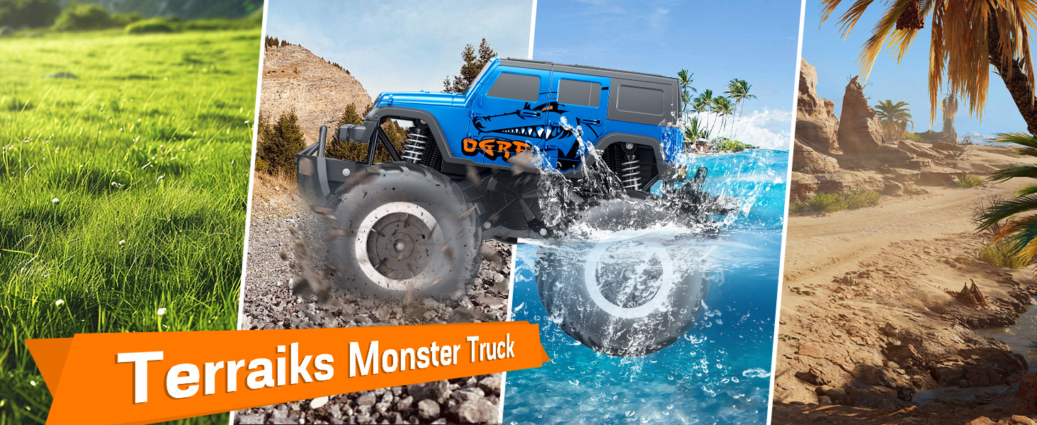 Радіокерований позашляховик Monstertruck 2.4GHz 4WD (до 15+ км/год) з двома акумуляторами, водонепроникний, для дітей від 6 років