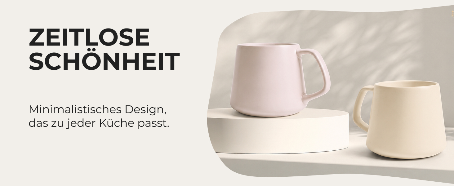 Набір керамічних чашок для кави та чаю MIAMIO Luxe (4 шт, 420 мл), Cream Rose — для капучино та еспресо, підходять для мікрохвильової печі та посудомийки
