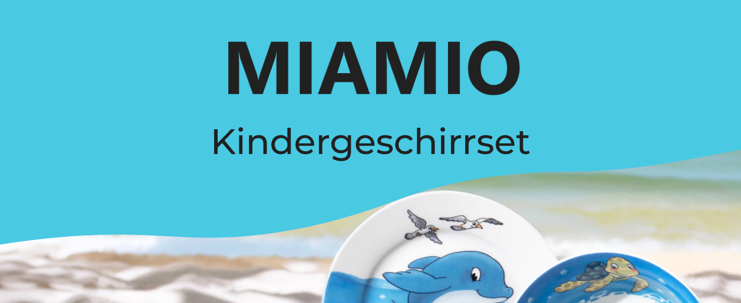 MIAMIO Набір дитячого посуду 3 шт. з порцеляни (Тарілка, Миска, Чашка) - Океан