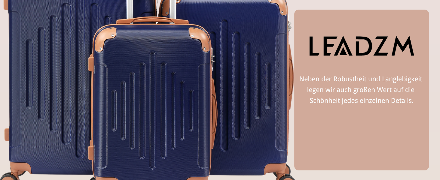 Набір валіз LEADZM 3 шт. з захистом кутів, жорсткий корпус ABS, телескопічна ручка, ручна поклажа (темно-синій/коричневий)