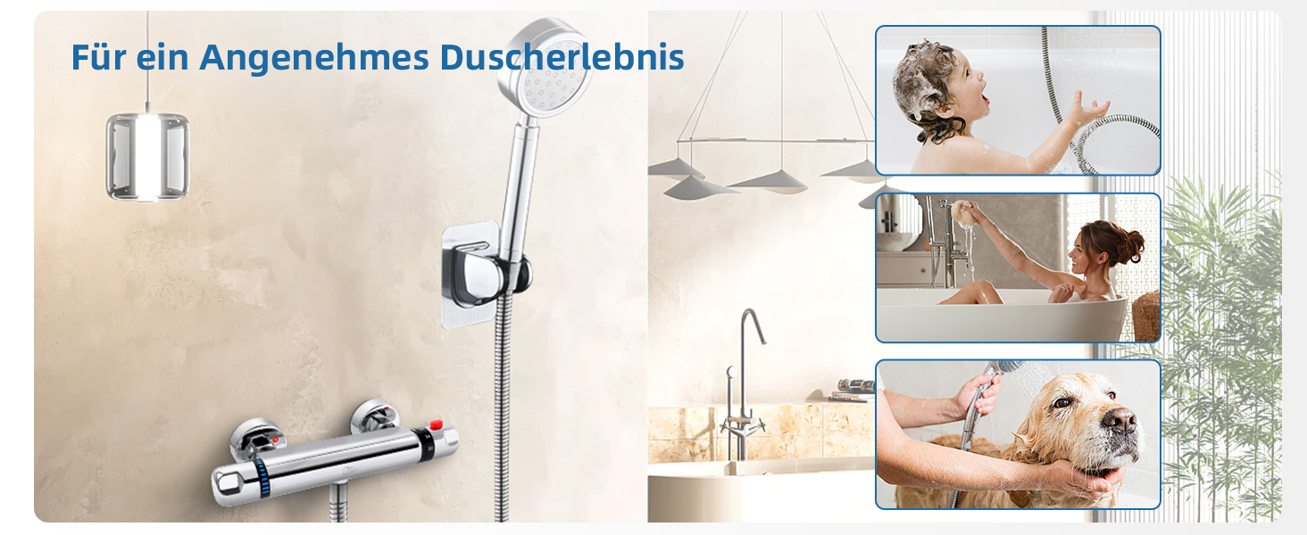 Змішувач для ванни з термостатом Uten, ванний термостат з 38°C захистом, 2 виходи для води, латунь (срібло)