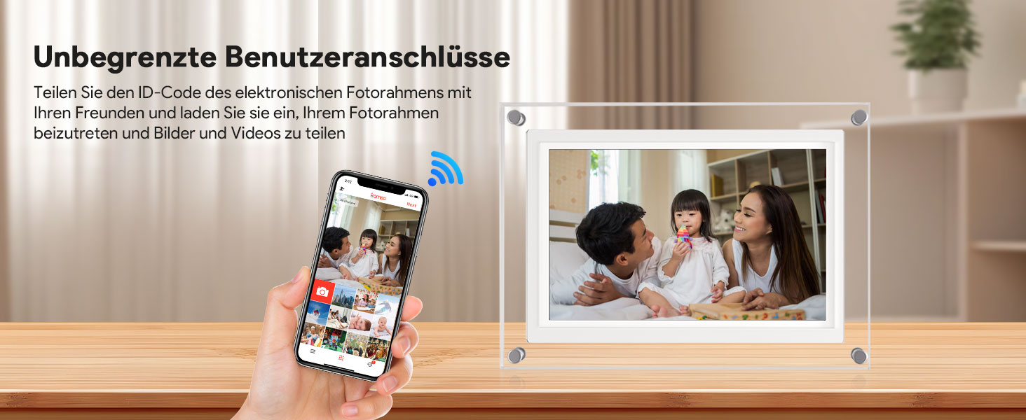 Цифрова фоторамка 15.6 дюймів з Wi-Fi, HD IPS сенсорний екран 1920x1080, 32ГБ пам'яті, підтримка Frameo App, автоматичний поворот зображення