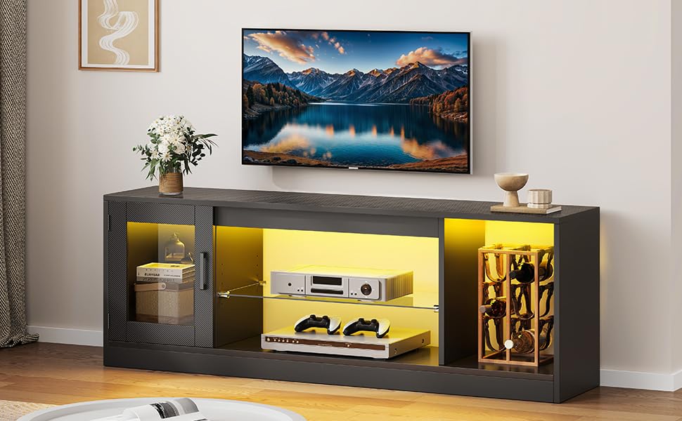 Тумба під ТБ YITAHOME з RGB-підсвічуванням, білий колір, 106x50x35 см. Тумба під телевізор з полицями та скляною полицею для телевізорів до 43 дюймів. Підходить для вітальні та спальні.