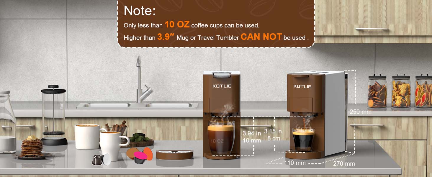 Кавомашина KOTLIE Espresso 4-в-1 для NES/Dolce Gusto/меленої кави/ESE (44мм), 19 Бар, коричнева