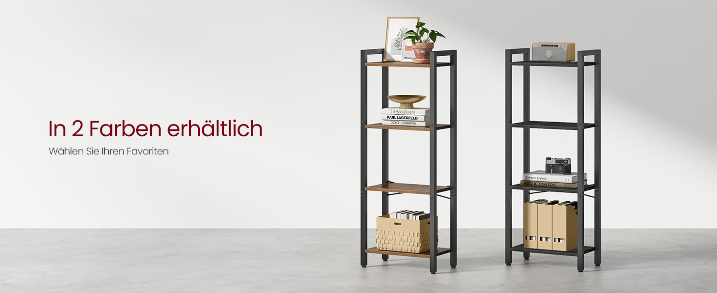 Стелаж VASAGLE Regal для книг, DVD та офісних документів, 4 яруси, 24x40x76,4 см, вінтажний коричнево-чорний колір (LLS098K02)