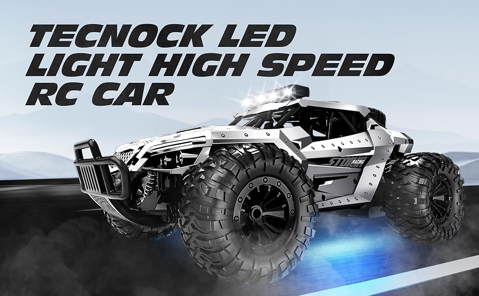 Радіокерований позашляховик Tecnock 1:16 з підсвічуванням, 2.4GHz, 2 акумулятори (60 хв), сріблястий - іграшка для дітей та дорослих