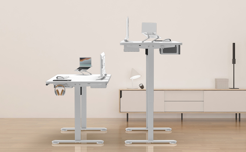 Регульований стіл Homall 100x60 см з USB-портом, комп'ютерний стіл для дому та офісу, ергономічний (білий)