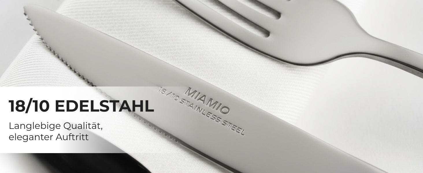 Набір столових приборів Miamio для 6 осіб (72 шт.) з нержавіючої сталі 18/10, сріблястого кольору, придатний для миття в посудомийній машині