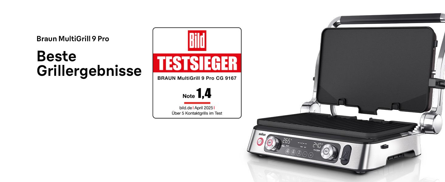 Контактний гриль Braun MultiGrill 9 Pro CG 9167 з 6 наборами панелей (гриль, плоскі, вафельні), термодатчиком та функцією Boost