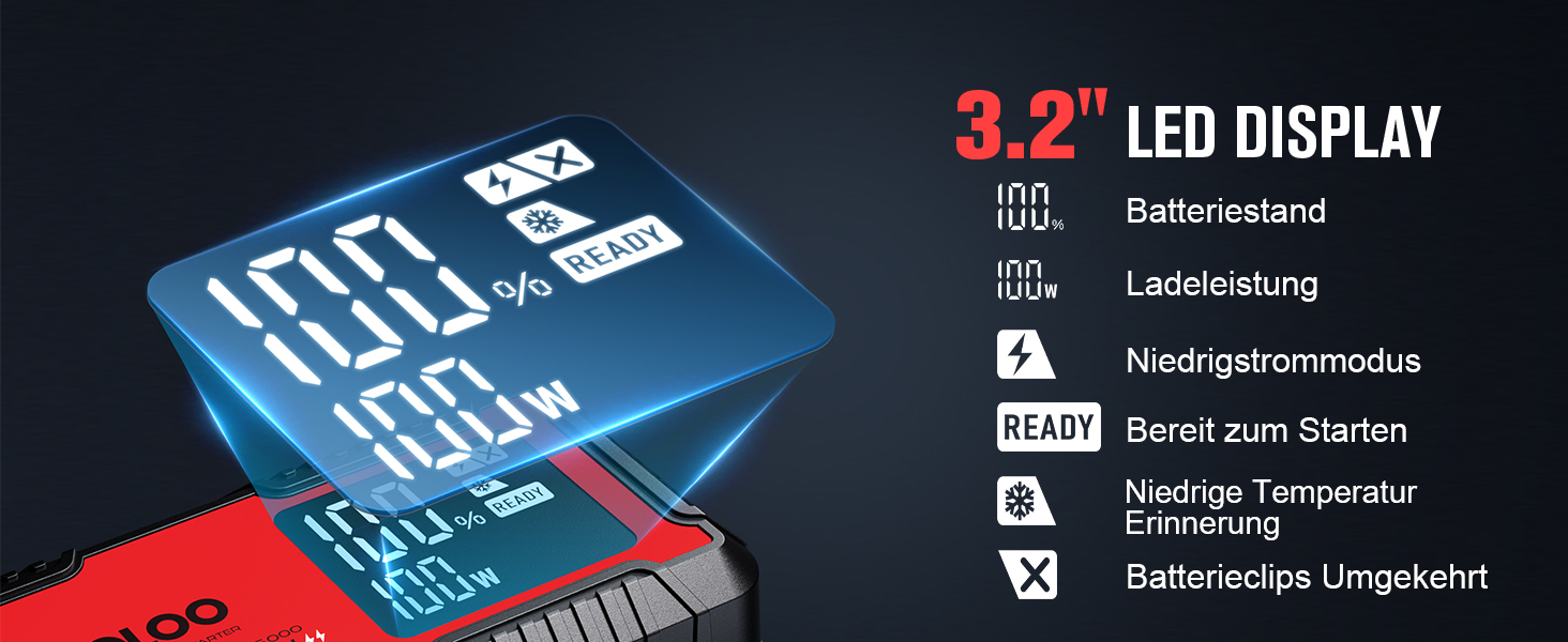 Powerbank-пусковий пристрій GOOLOO GT6000: 6000A, LED-ліхтарик, екран 3.2