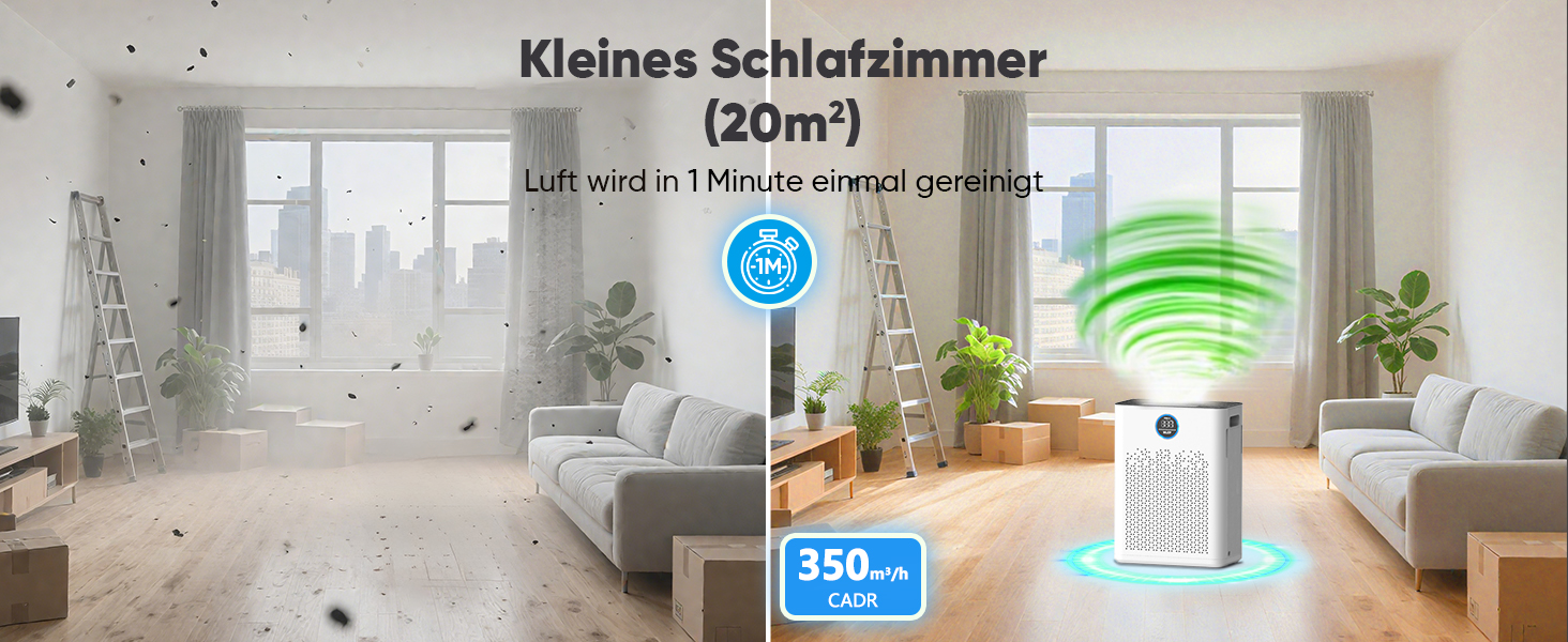 Повітряочисник з керуванням через додаток, HEPA фільтр H14, фільтр з активованим вугіллям, розумний дім, сумісний з Alexa, для великих приміщень (KJ3-7, 2x HEPA фільтри)