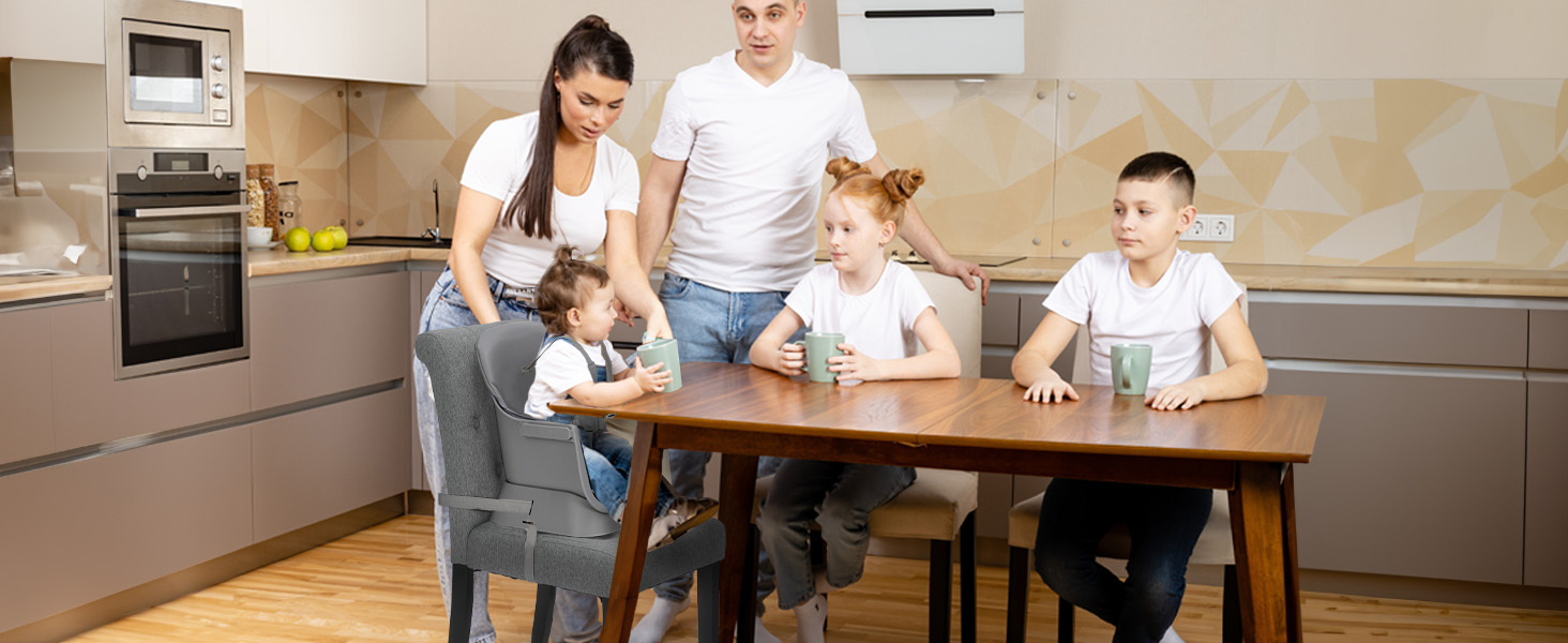 Дитячий стільчик Ezebaby 6 в 1 для годування, сірий. З підставкою для ніг, ременем безпеки та знімним столиком. Від 6 місяців.