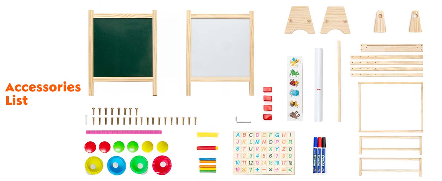 Дитяча мольберт Kinder з паперовою рулонкою, двостороннє Whiteboard та крейдяна дошка, мольберт для малювання з цифрами та аксесуарами, регульована висота, з підстаканником, білий