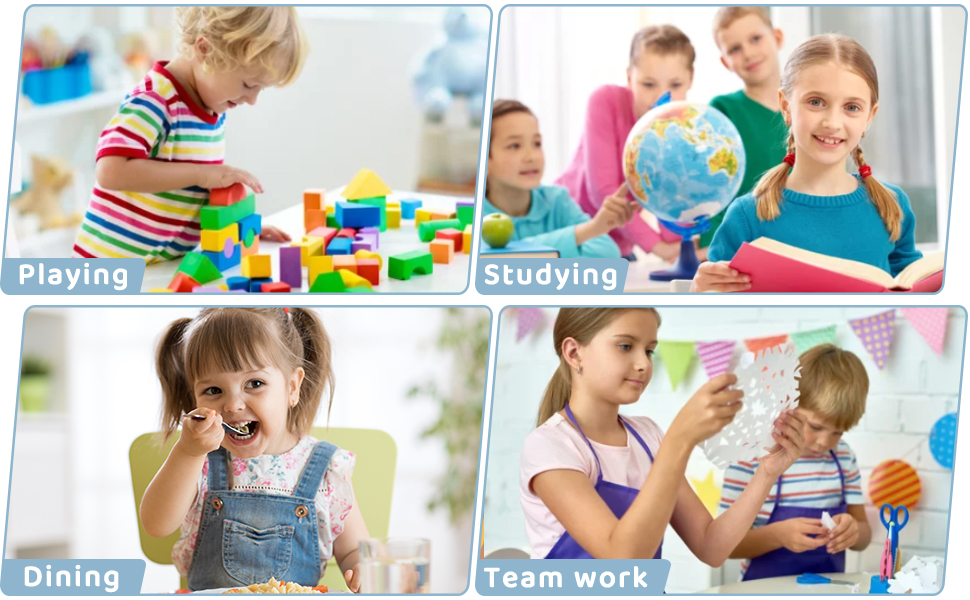 Дитячий стіл з 6 стільцями - дитячий меблевий набір для дитячого садка та кімнати, регульований стіл, пластикові меблі, комплект для хлопчиків та дівчаток (сірий)