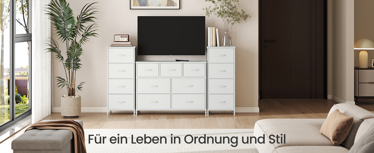 SONGMICS Комод зі 7 висувними ящиками, шафа для зберігання, сталь, MDF, флізелін, для спальні, прихожей, вітальні, білий (LGS323WH01)