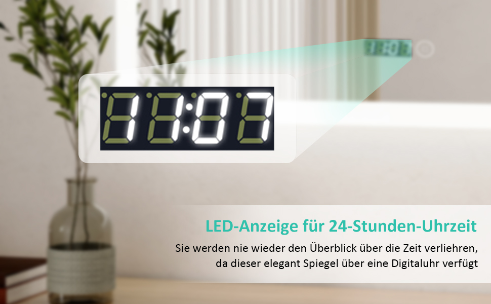 Дзеркало для ванної кімнати з підсвічуванням та годинником 50x70 см. LED дзеркало з сенсорним керуванням, 3 кольори світла, регулювання яскравості, 2470LM, стиль JB