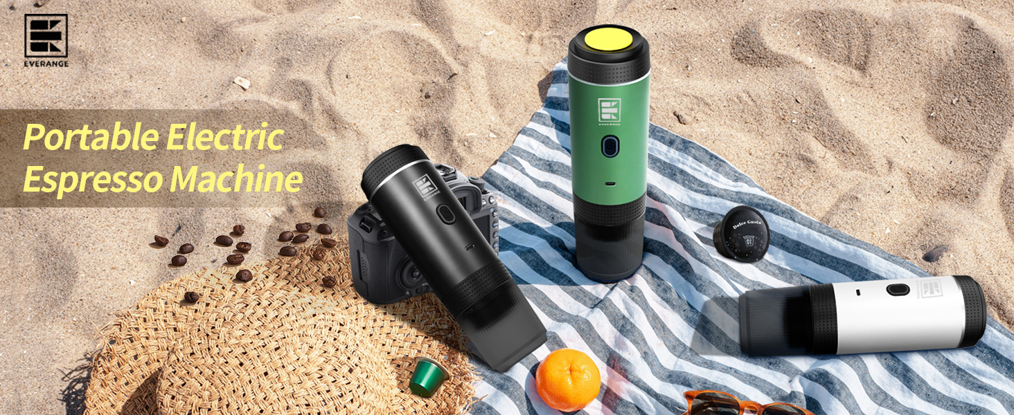 Портативна електрична кавомашина EVERANGE для еспресо та капсул, з LCD-дисплеєм (зелена)
