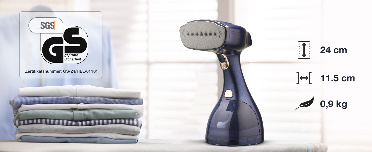 LEBENLANG Пароочищувач для одягу - 1500W, 300ml, з рукавичкою та насадками | Професійний пароочищувач для одягу | Пароочищувач, парогенератор, спрей, блакитний