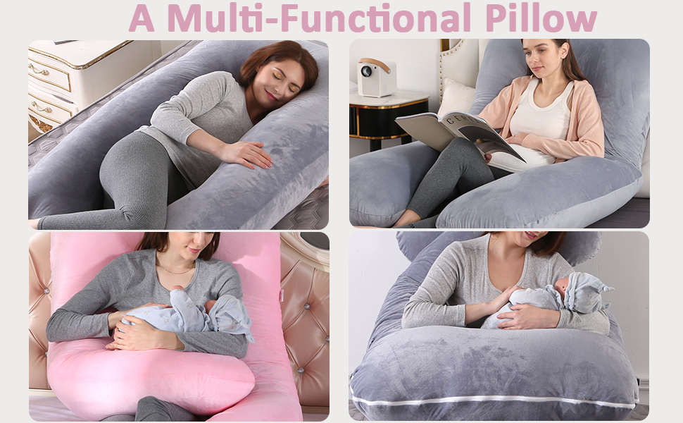 Подушка для вагітних Vlio U-подібної форми, 145x70 см, сіра. Знімний та пральний оксамитовий чохол.