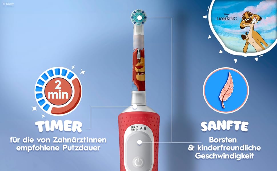 Дитяча електрична зубна щітка Oral-B Pro Kids 3+ Король Лев (Білий/Червоний), з 1 додатковою насадкою та білим футляром