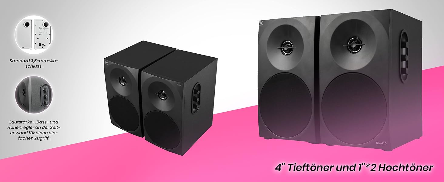 Акустична система Woxter Dynamic Line DL-410 BT: 150W, Bluetooth, дерево, сабвуфер, 4 вуфери, 2 твітери, 3.5mm, RCA, регулювання басів, висот та гучності, чорний колір