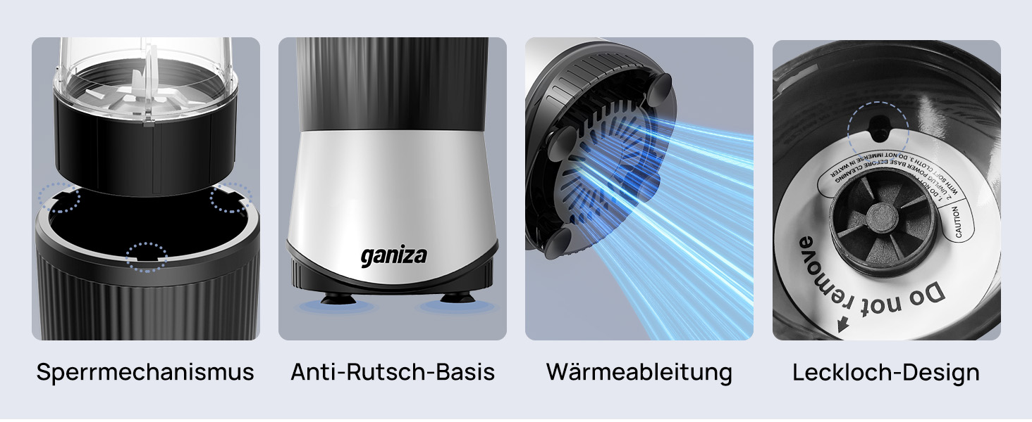 Блендер для смузі Ganiza 900W з 3 стаканами Tritan (300/500/700 мл), срібно-чорний