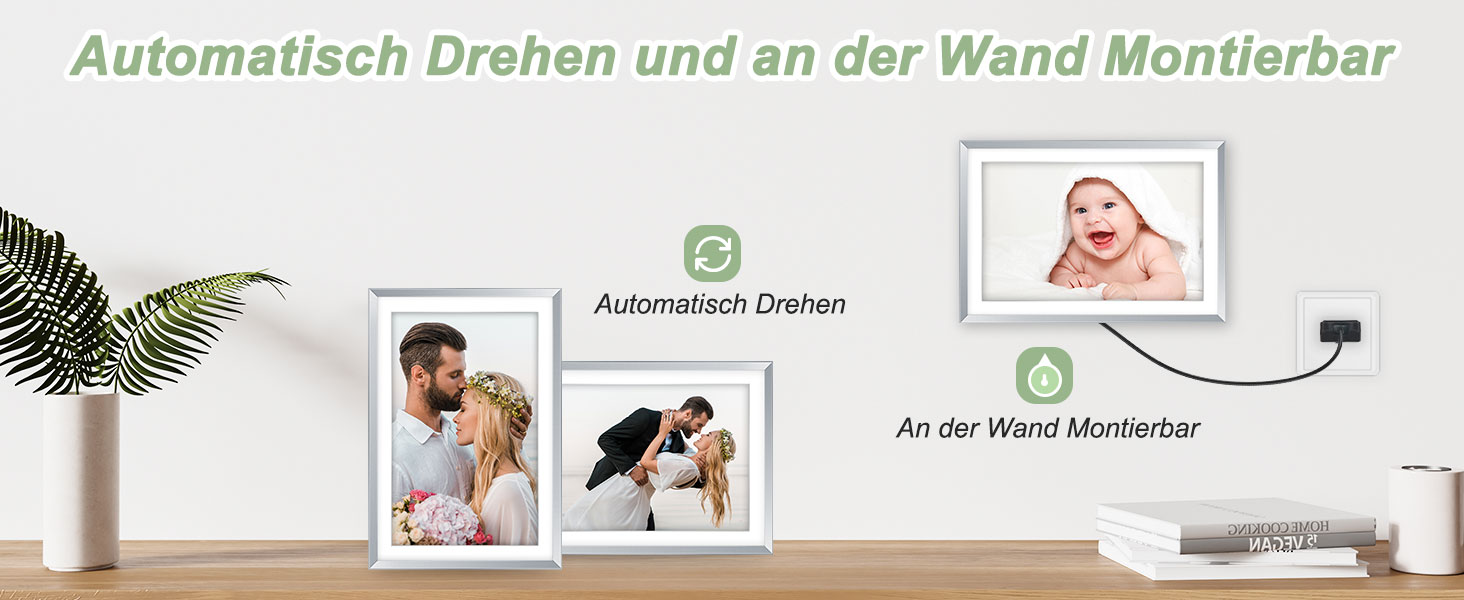 Цифровий рамка для фотографій з дерева, Wi-Fi, 32GB, 10.1 дюйма, IPS сенсорний екран, Frameo APP, подарунок, дуб (срібло)