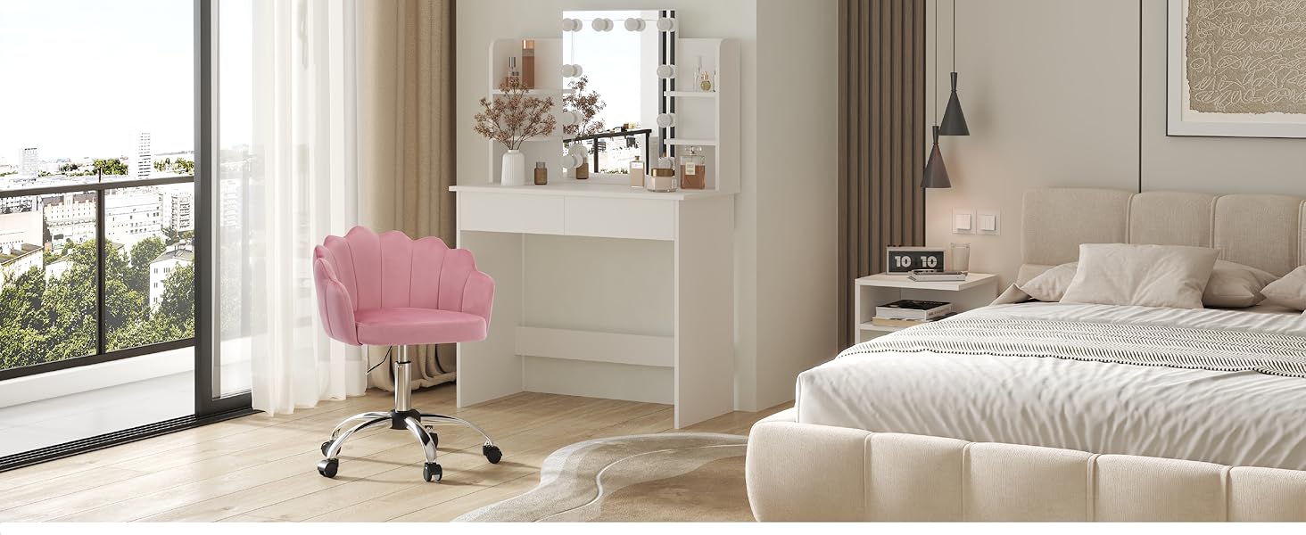 Крісло WOLTU для дому та офісу з м'якою спинкою у вигляді пелюсток, обертове, з регулюванням висоти, для робочого кабінету, спальні, сіре (велюр)