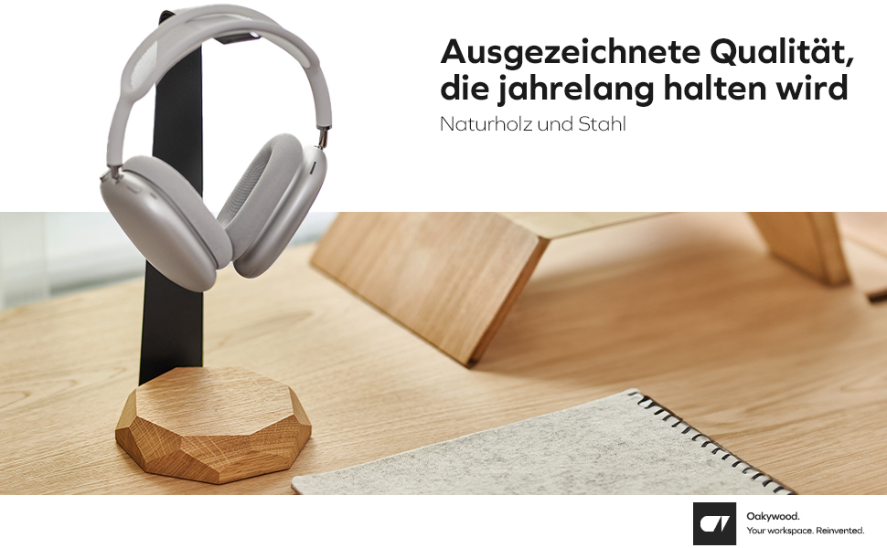 Підставка для навушників Oakywood з масивного дерева (горіх) - універсальна, стабільна, ручної роботи, з металевим кріпленням