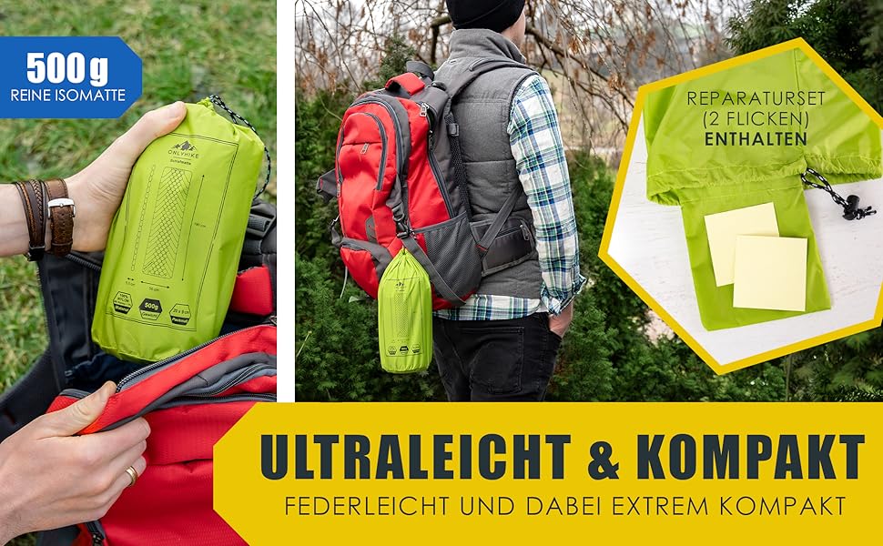 Компактний килимок для сну ONLYHIKE Ultralight для кемпінгу та активного відпочинку I 500 г для спокійного сну