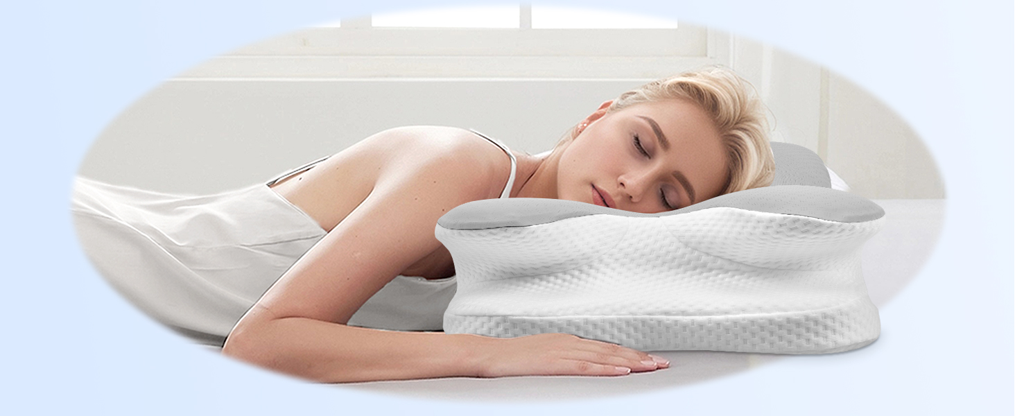 Подушка для шиї Ehomfory з Memory Foam, ергономічна для сну на боці, спині та животі, 67x37x9/12 см, срібляста