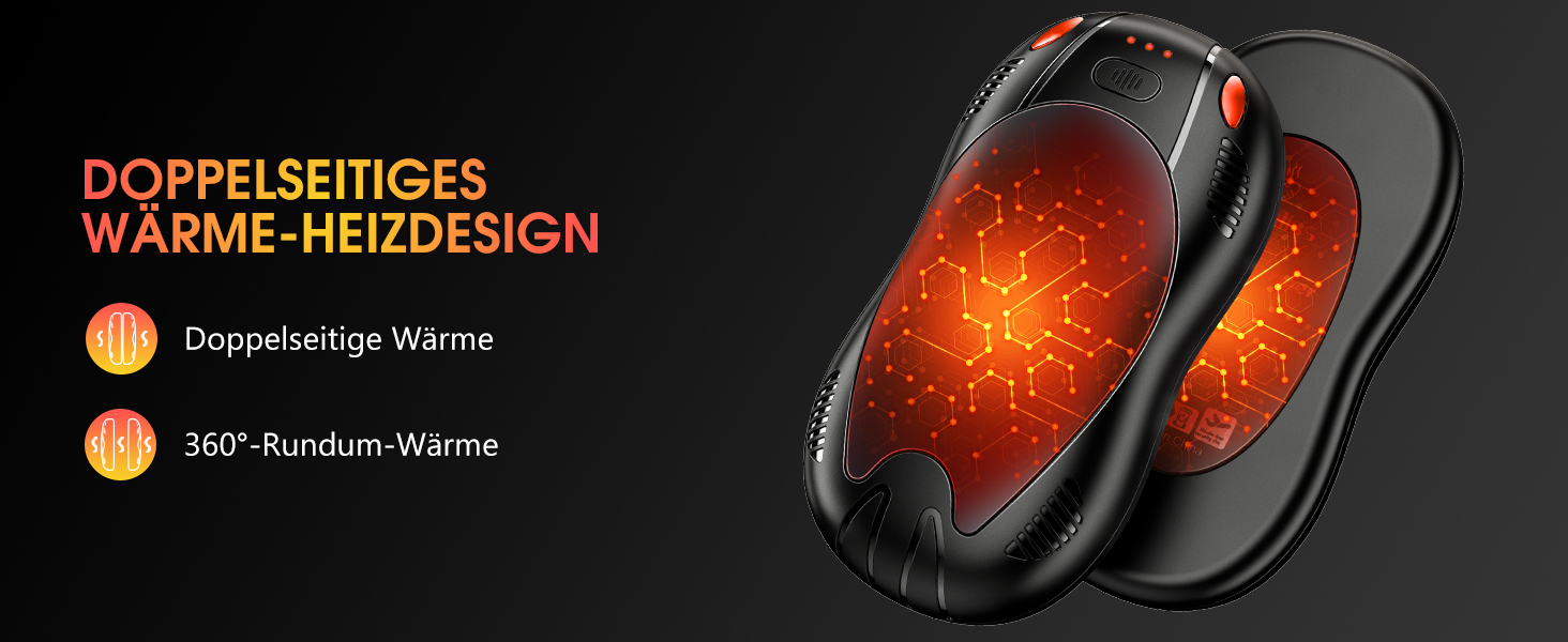 Електричні грілки для рук FANDLISS з акумулятором 10000mAh, двосторонній нагрів, магнітний набір 2 шт., USB, 3 режими нагріву, для кемпінгу та активного відпочинку, подарунок