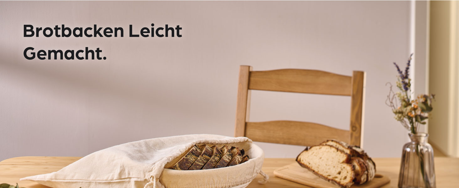 Набір кошиків для хліба Praknu (2 шт.) з ротангу, 25 см - з щіткою, льоновим вкладанням та мішком для хліба