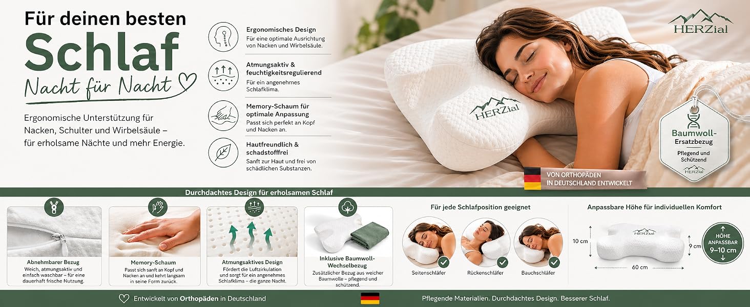 Ортопедична подушка для шиї Contour Sleep з ефектом пам'яті (Memory Foam) — ергономічна підтримка шийного відділу хребта для сну на боці та спині, Oeko-TEX