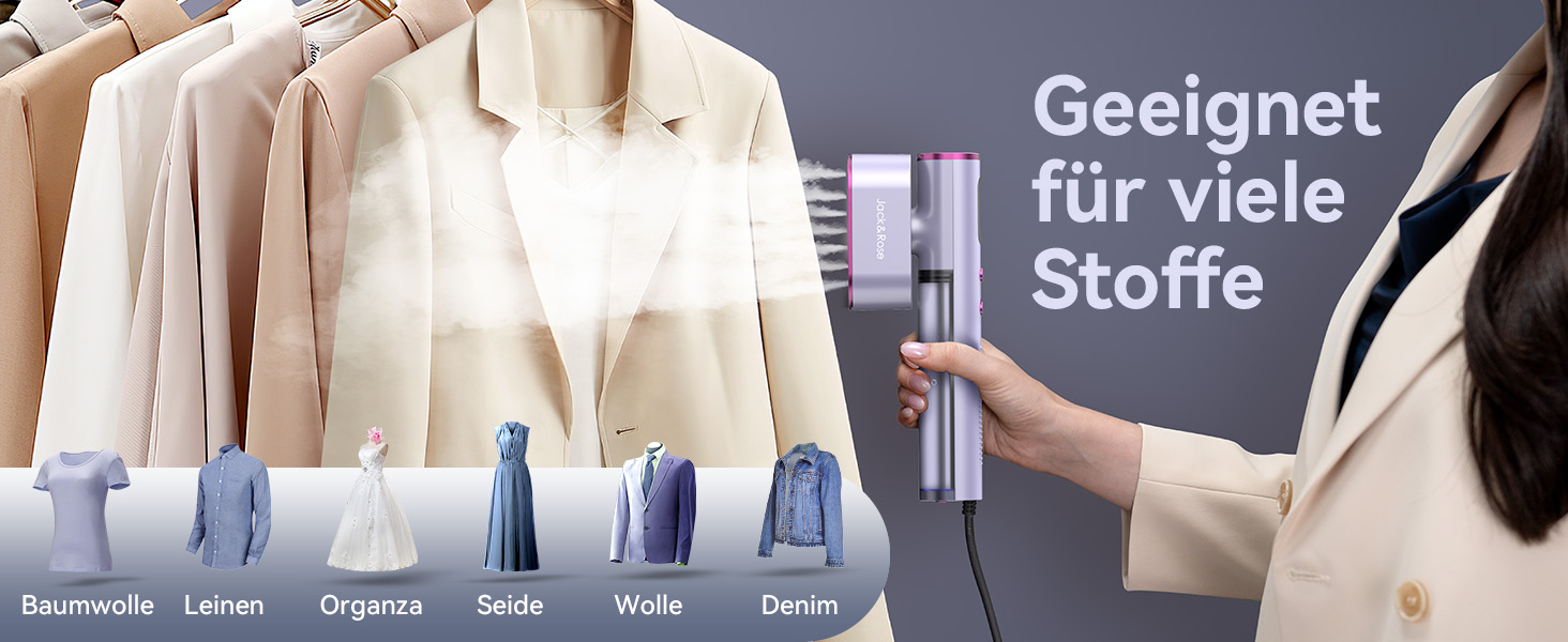 Jack & Rose Дампфглеттер: Портативний праска-парогенератор для подорожей, 1000W, 110-240V, 2-в-1, Швидкий нагрів 15с, Violet