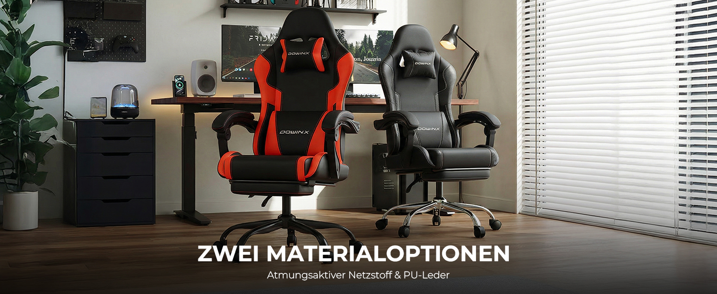 Ігрове крісло Dowinx Ergonomic Gaming Chair з підножкою, навантаження до 150 кг, регульовані підлокітники, офісне крісло для ПК, червоне