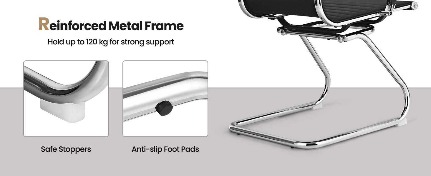 Крісла-гойдалки GIANTEX 2 шт., ергономічні конференц-крісла для гостей з підлокітниками, міцний металевий каркас до 120 кг, сучасні крісла з штучної шкіри, чорні