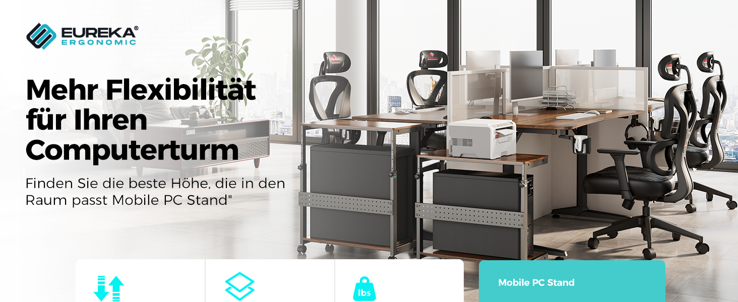 Підставка для комп'ютера EUREKA ERGONOMIC, регульована по висоті, ATX, для CPU, під стіл, з роликами та підкладкою під мишу (волоський горіх)